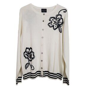 Koos Of Course Floral Cardigan Sequins Embellished Knit Button Up Womens Size XL